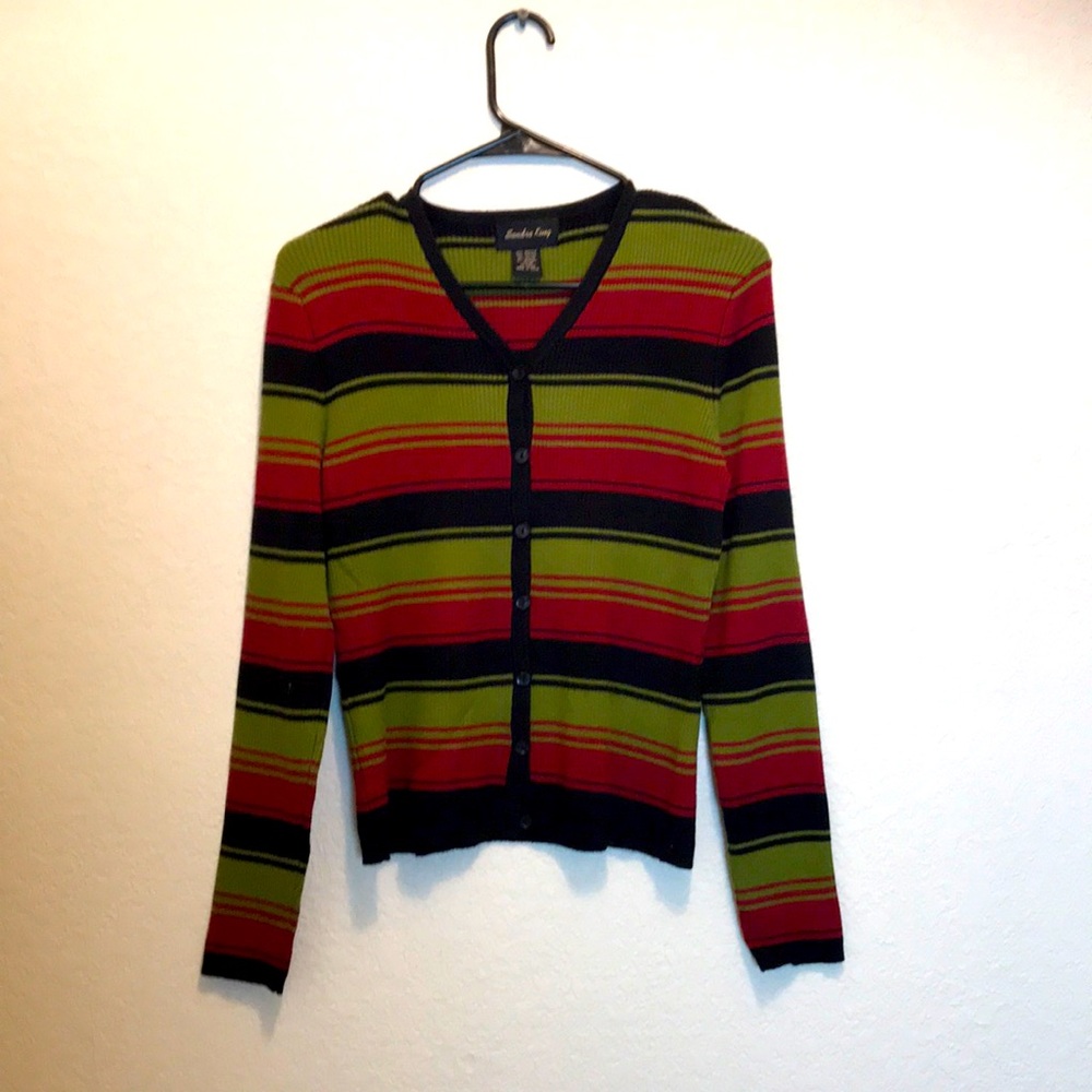 Sandra King Striped Cardigan Sweater Size M